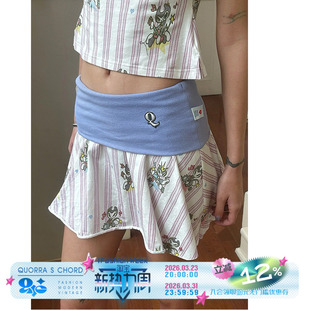 QSC原创设计爱搞乐队 小猫纯棉弹力条纹撞色半身裙裤