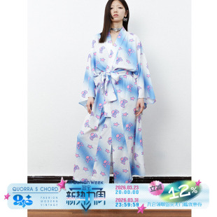 QSC原创设计骷髅星星粉蓝色印花浴衣和服外套蝴蝶结腰带三件套