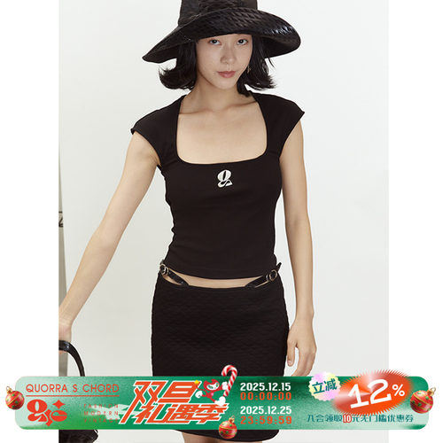 弹力针织短袖方领复古T恤