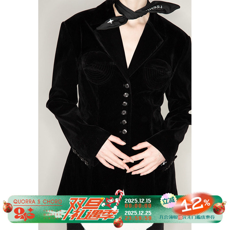 QUORRA S CHORD丝绒圆锥胸衣立体剪裁复古摩登西装外套上衣