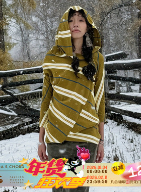 QSC牧徊系列纯棉斜纹不规则拼接连帽七分袖T恤打底卫衣城市游牧