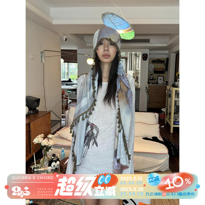 QSC25原创新品破茧成蝶系列流苏披肩防晒空调间围巾