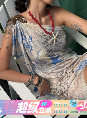 QSC海王英雄归来斜肩露肩上衣连衣裙高弹T恤海星帆船条纹网眼垂顺