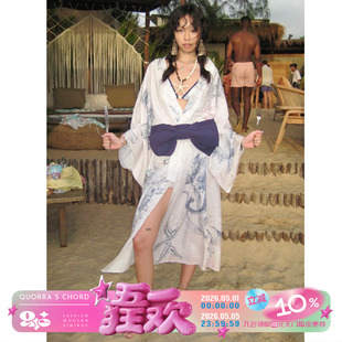 QSC原创贝壳化石浴衣披风外套连衣裙晨袍蝴蝶结腰带三件套