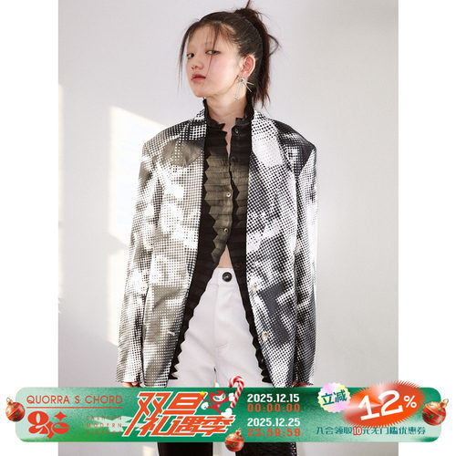 黑白人物印花纯棉西装外套