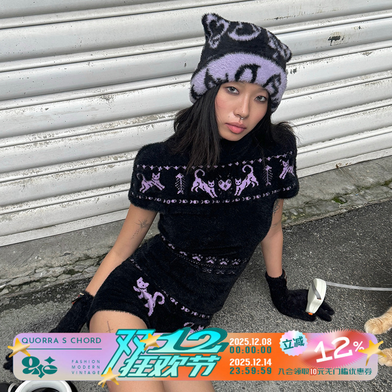 新款花朵提花兔毛短袖上衣