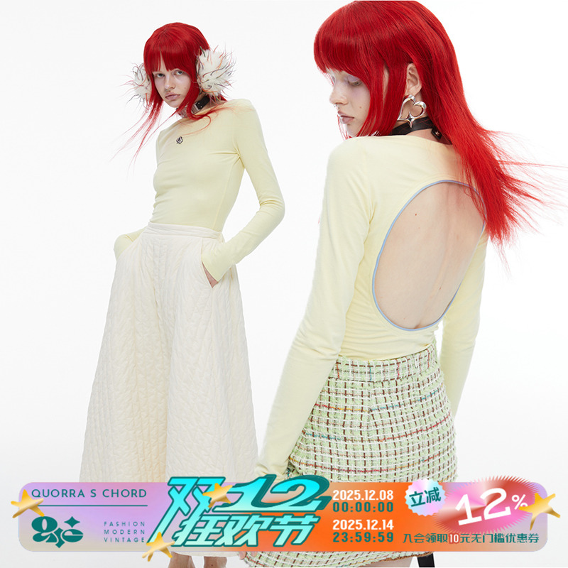 长袖摩登时尚纯棉露背