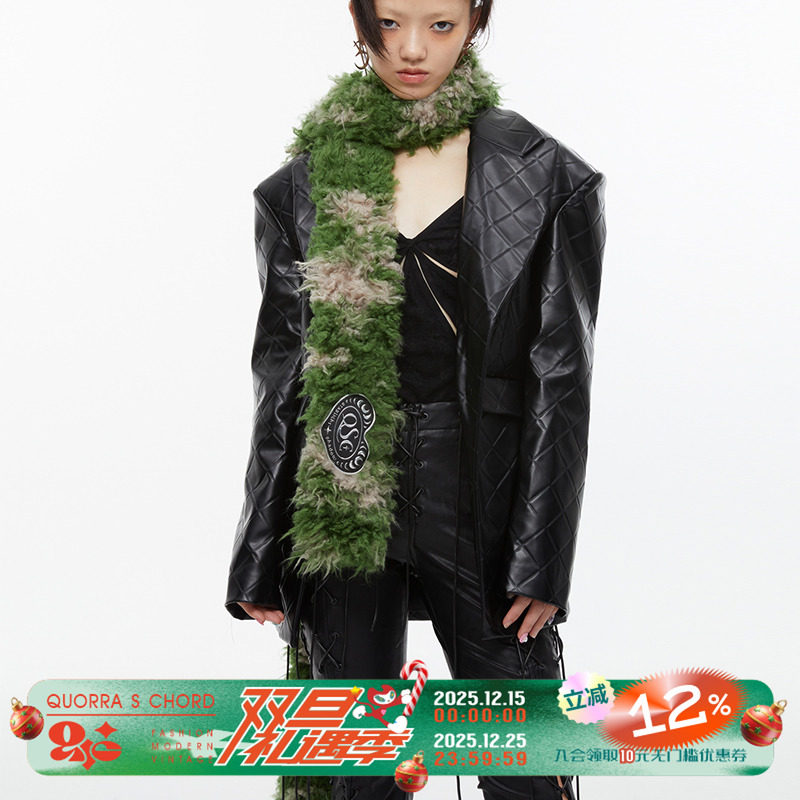 原创设计苔藓绿扎染仿皮草围巾