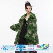 QUORRA CHORD定制面料苔藓绿扎染山羊绒仿皮草宽松大外套