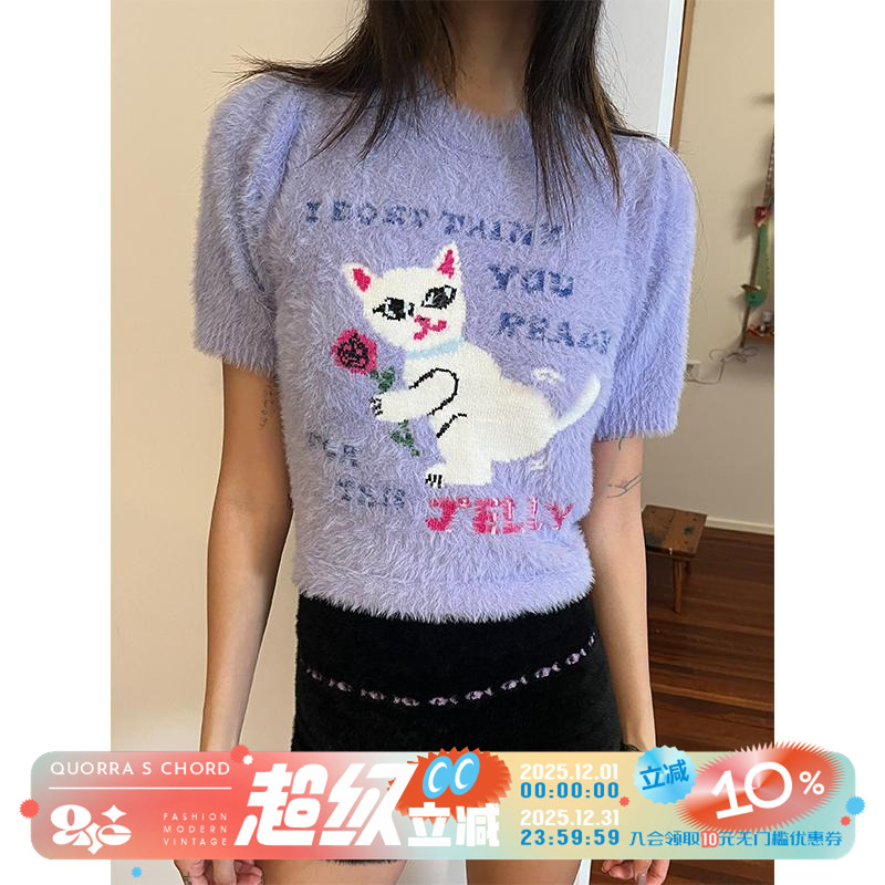 猫咪针织短袖毛衣秋季新款