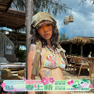 QUORRA S CHORD原创纯棉卡其绿扶桑花烫钻可拆卸麻花辫帽子头巾