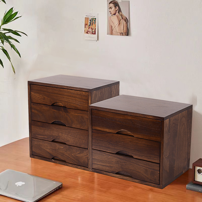 实木办公桌面文件收纳盒胡桃色客厅杂物整理学生宿舍置物盒收纳柜