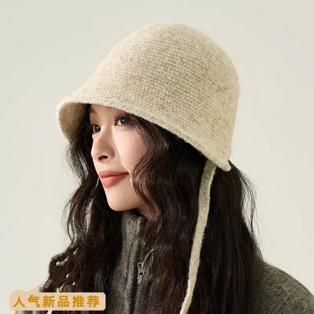 小红书推荐秋冬绑带针织渔夫帽子女明星同款韩版后开叉显脸
