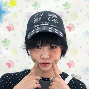 hugyourskinq熊棒球帽可爱印花弯檐帽韩系小众