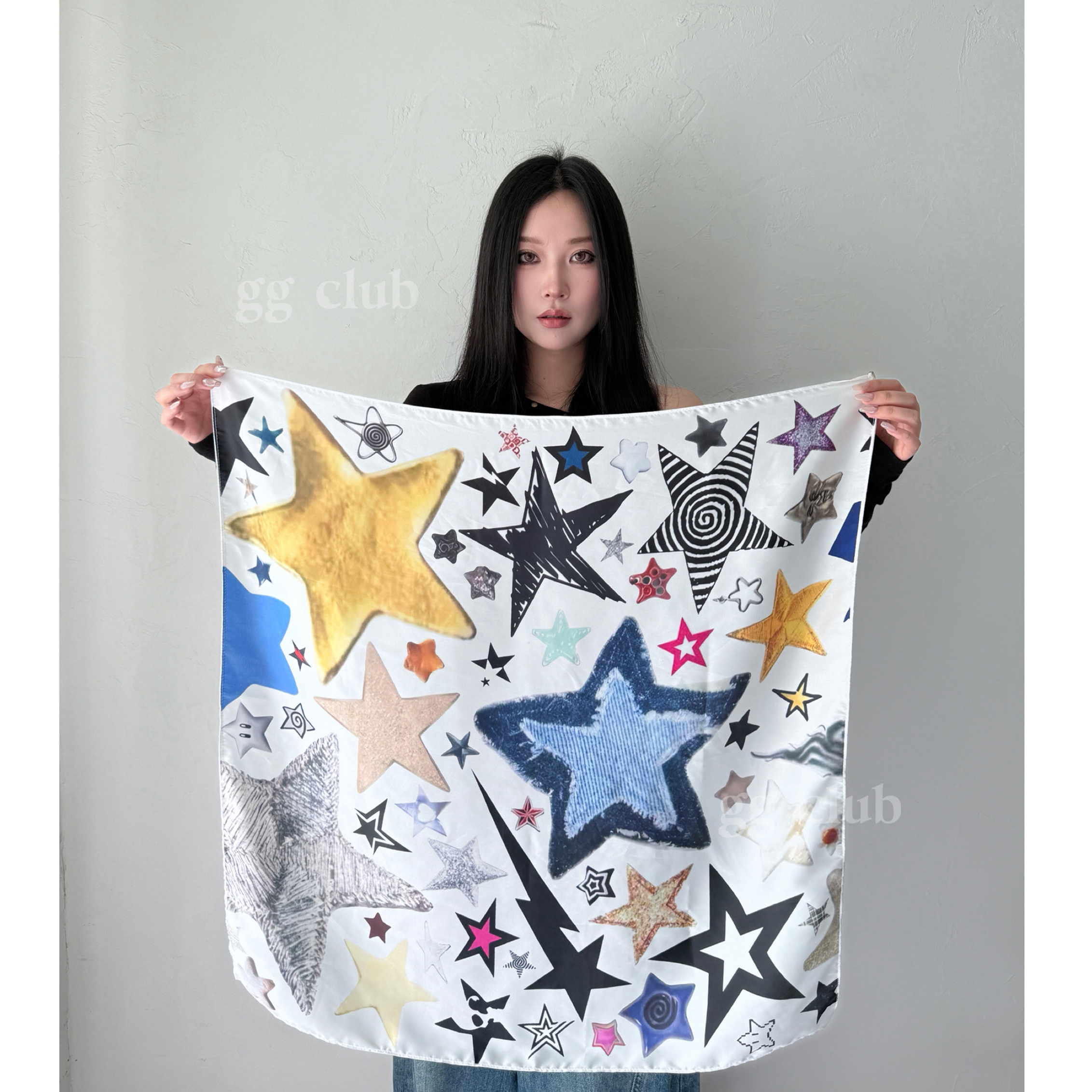橘橘部落格  自制星星涂鴉絲巾方巾辣妹音樂節(jié)頭巾春夏韓系小眾