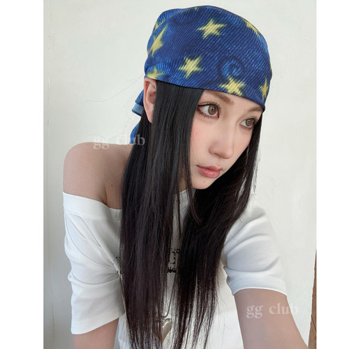 橘橘部落格 自制星星海洋y2k设计方巾头巾帽辣妹音乐节裹胸辣妹风