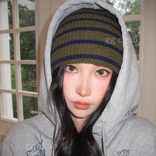 日杂感条纹毛线帽男女同款 冷帽针织帽保暖套头帽子秋冬