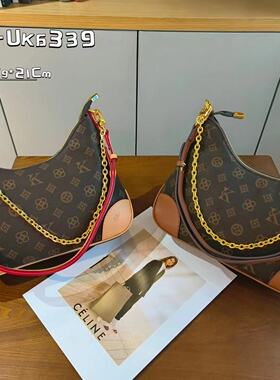 优链条库迪斯UK女包2023新款通勤包感原创轻奢时尚老花单肩斜挎包