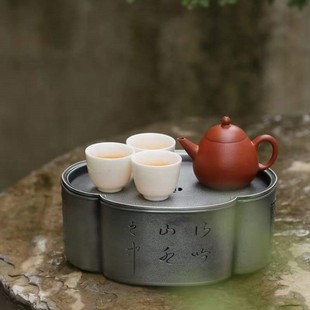 宜兴紫砂壶九瀚艺术摹古东石式朱泥105cc小品独孔