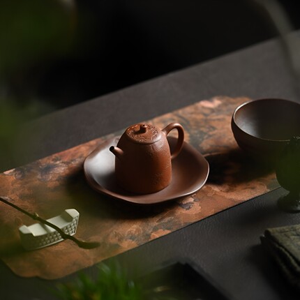 宜兴紫砂九瀚艺术原矿紫泥手塑梵花玉盘壶承