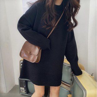 连衣裙冬季 黑色软糯毛衣中长款 打底针织裙子女春秋厚 冬装 2025新款