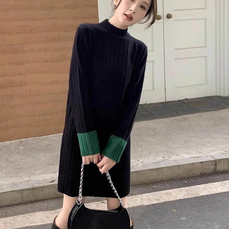 针织连衣裙女秋冬新款内搭打底显瘦小黑裙小个子中长直筒裙毛衣裙,女装/女士精品,连衣裙,淘宝优惠券,粉丝福利购,淘宝优惠卷