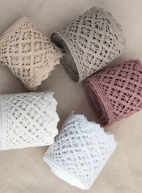 方格棉线蕾丝花边棉辅料镂空手工布艺diy材料网格服装织带条码