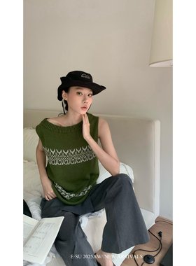 Esu 原创设计 2025秋冬新款 老钱风复古提花羊毛背心女  百搭时尚
