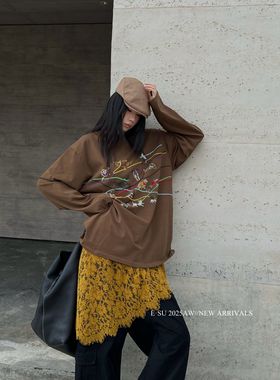 Esu2025秋季新款洗水工装裤搭设计蕾丝屁帘裤