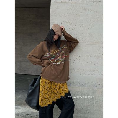 Esu2025秋季新款洗水工装裤搭设计蕾丝屁帘裤