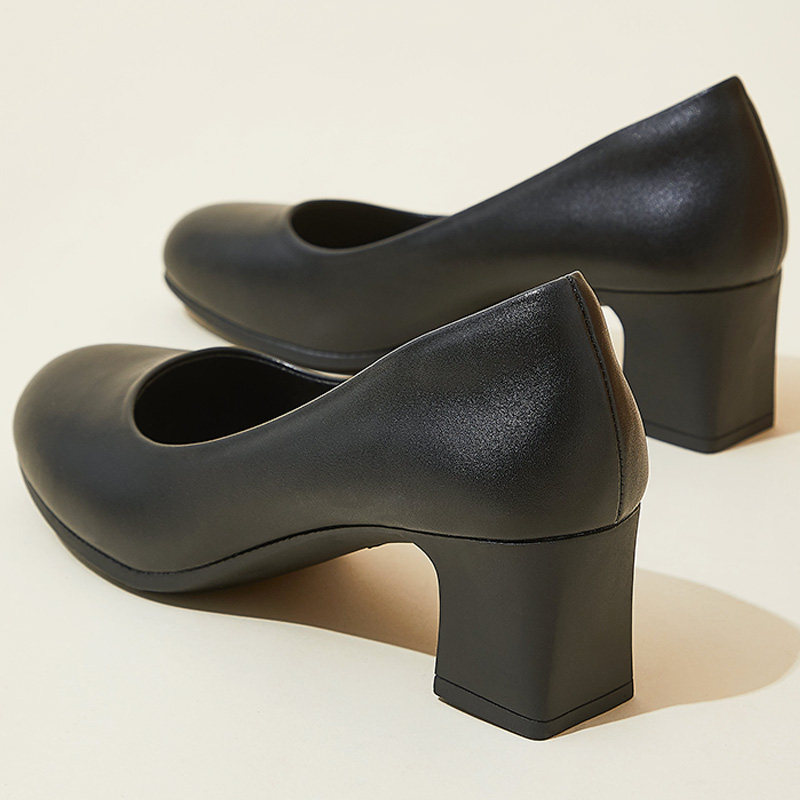 黑色高跟鞋女职业女鞋静音粗跟单鞋5cm工作鞋上班公务员面试皮鞋