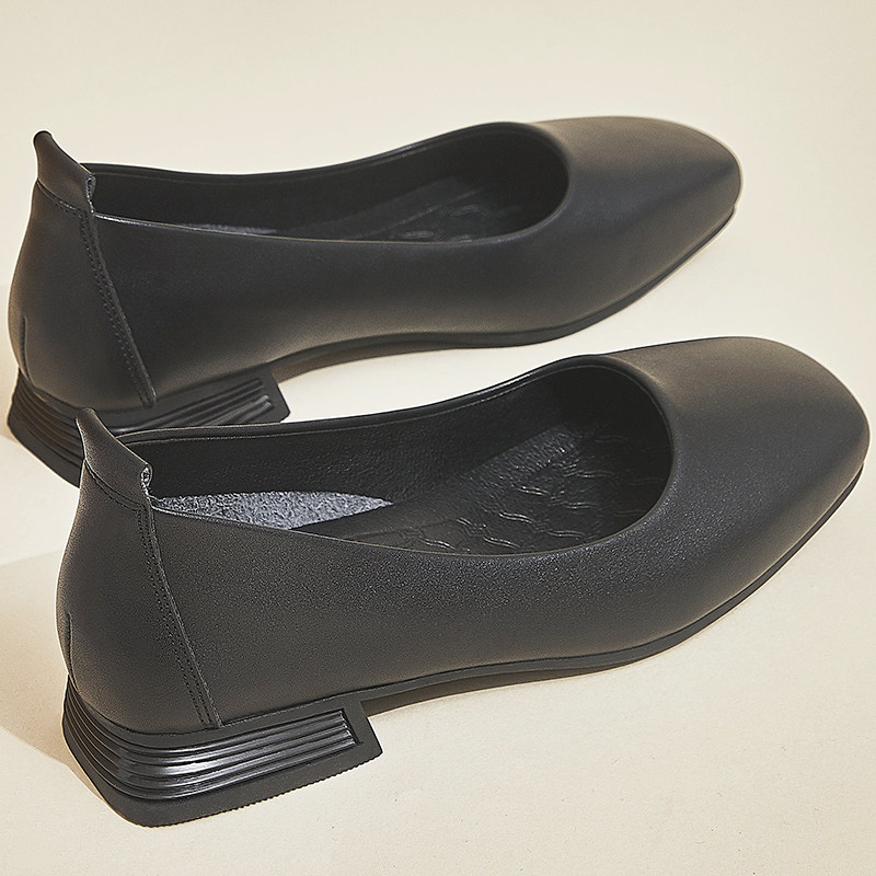 方头粗跟单鞋女黑色低跟通勤软底柜姐酒店工作鞋女久站不累脚皮鞋,女鞋,浅口单鞋,淘宝优惠券,粉丝福利购,淘宝优惠卷