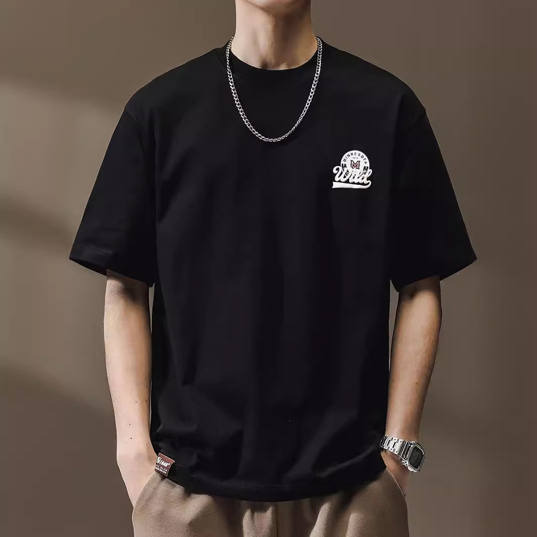 美式重磅纯棉复古印花短袖T恤男夏季宽松大码休闲百搭男士半袖潮