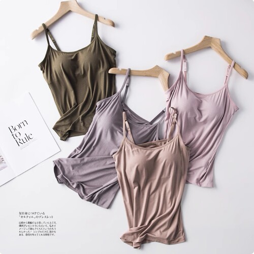 莫代尔女外穿带胸垫打底吊带背心