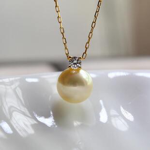 天然海水AKOYA珍珠吊坠羽皇金香槟金色18K黄金正圆极强光减龄