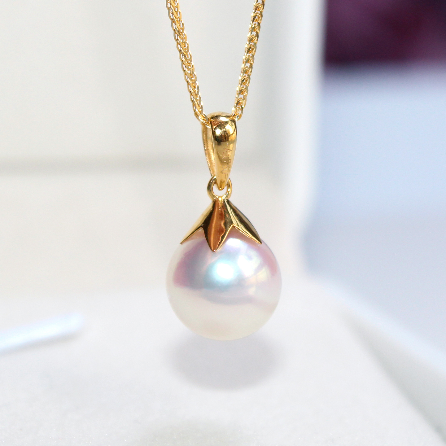 AKOYA天然珍珠吊坠18K金正圆