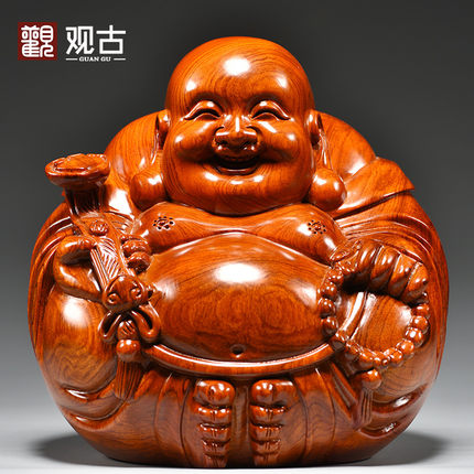 花梨木雕弥勒佛像摆件如意坐莲笑佛实木质雕刻家居客厅红木工艺品