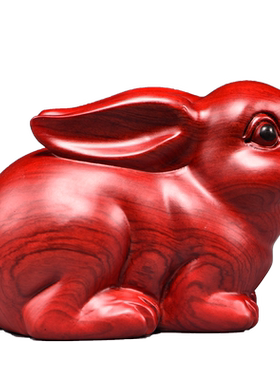 观古红色实木质兔客厅十二生肖兔