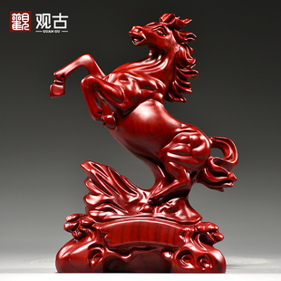 红色木雕马摆件红木十二生肖木头马家居装饰实木吉祥物玄关工艺品