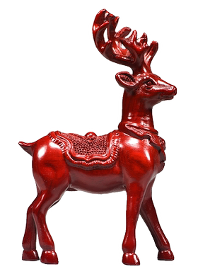 红色木雕梅花鹿摆件家居客厅
