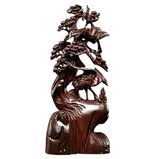 黑檀木松鹤延年根雕摆件红木雕刻工艺品家居客厅装饰生日贺寿送礼