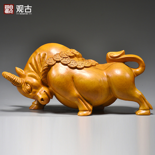 香樟木牛摆件实木雕刻生肖吉祥物客厅家居桌面装饰摆设工艺品送礼