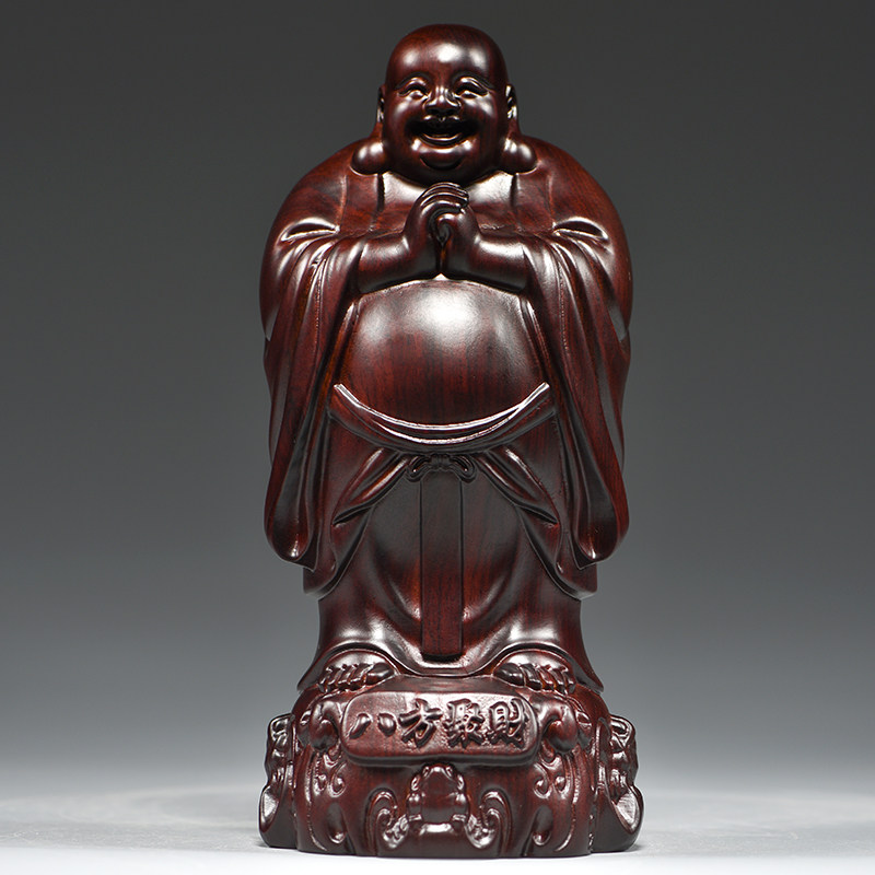 黑檀实木雕刻弥勒佛根雕摆件大号笑佛工艺品红木家居玄关送礼摆设