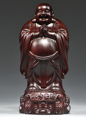 黑檀实木雕刻弥勒佛根雕摆件大号笑佛工艺品红木家居玄关送礼摆设