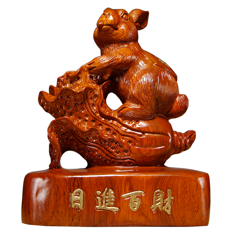 吉祥物花梨祝福客厅实木木头摆件