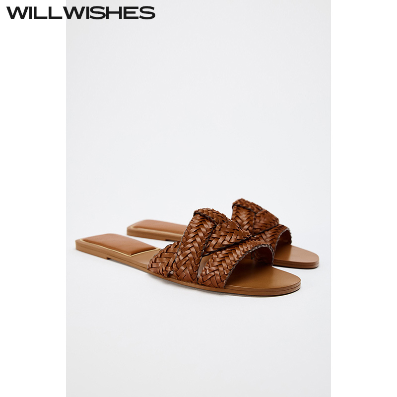 WILLWISHES手工编织拖鞋女外穿