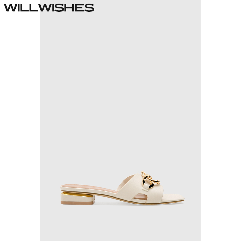 WILLWISHES时尚方头一字凉拖鞋