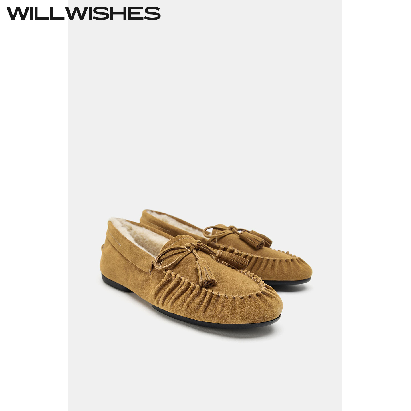 WILLWISHES保暖加绒平底豆豆鞋