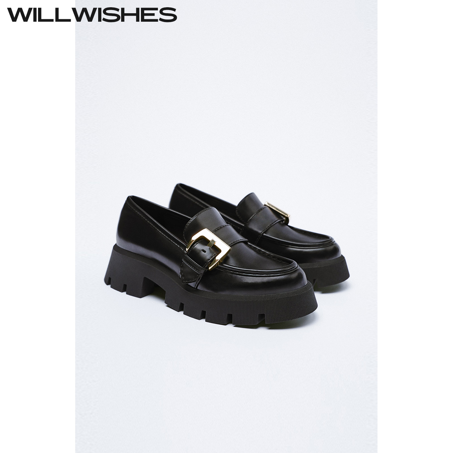 WILLWISHES复古厚底增高乐福鞋