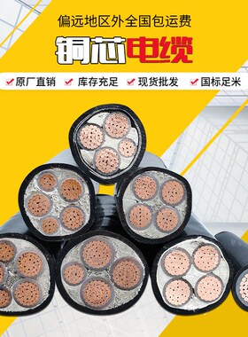 国标3 4 5铜芯电缆线4+1架空16ZR25 35 50平方3+2电线YJV22阻燃VV